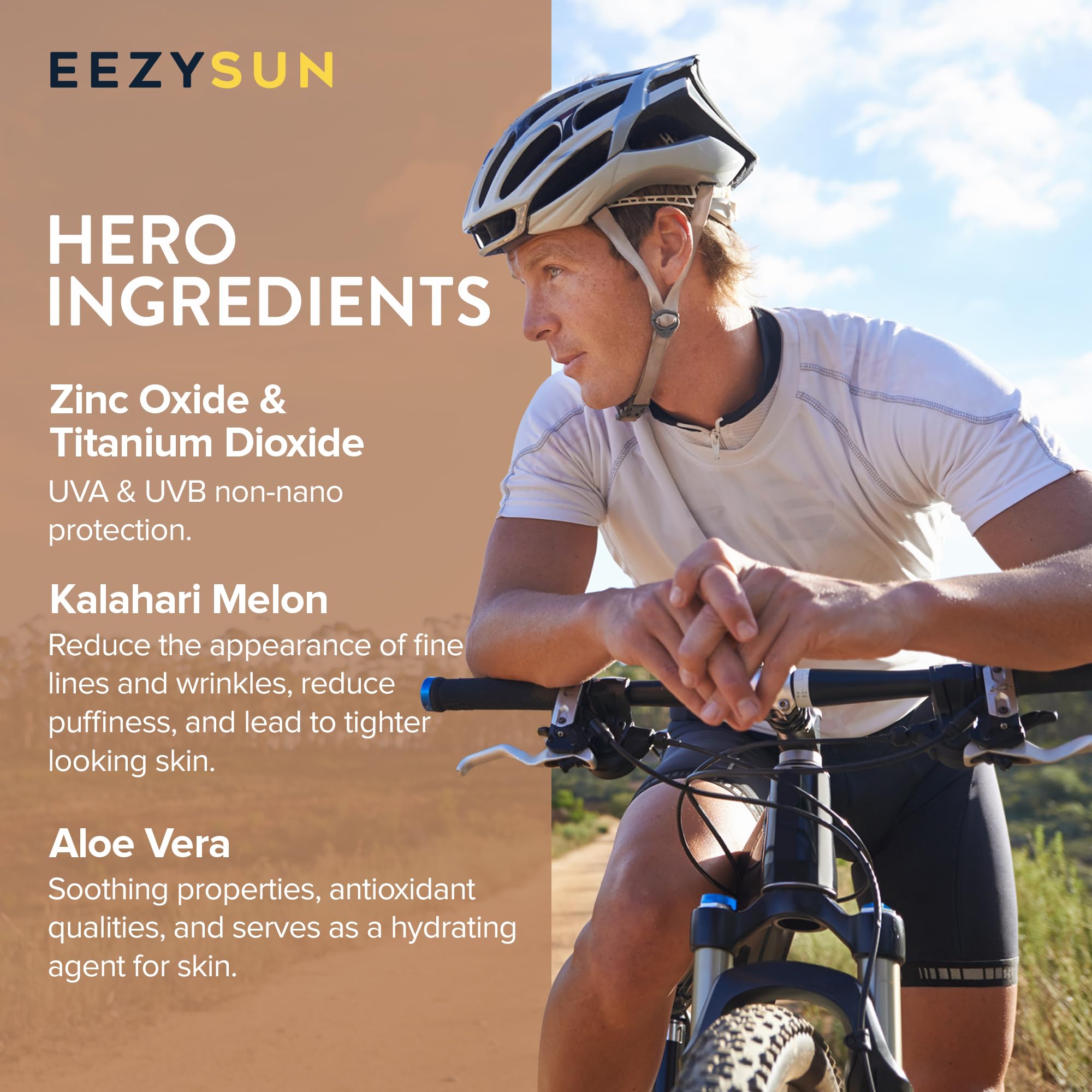 EEZYSUN ingredient label closeup showing non-nano zinc benefits