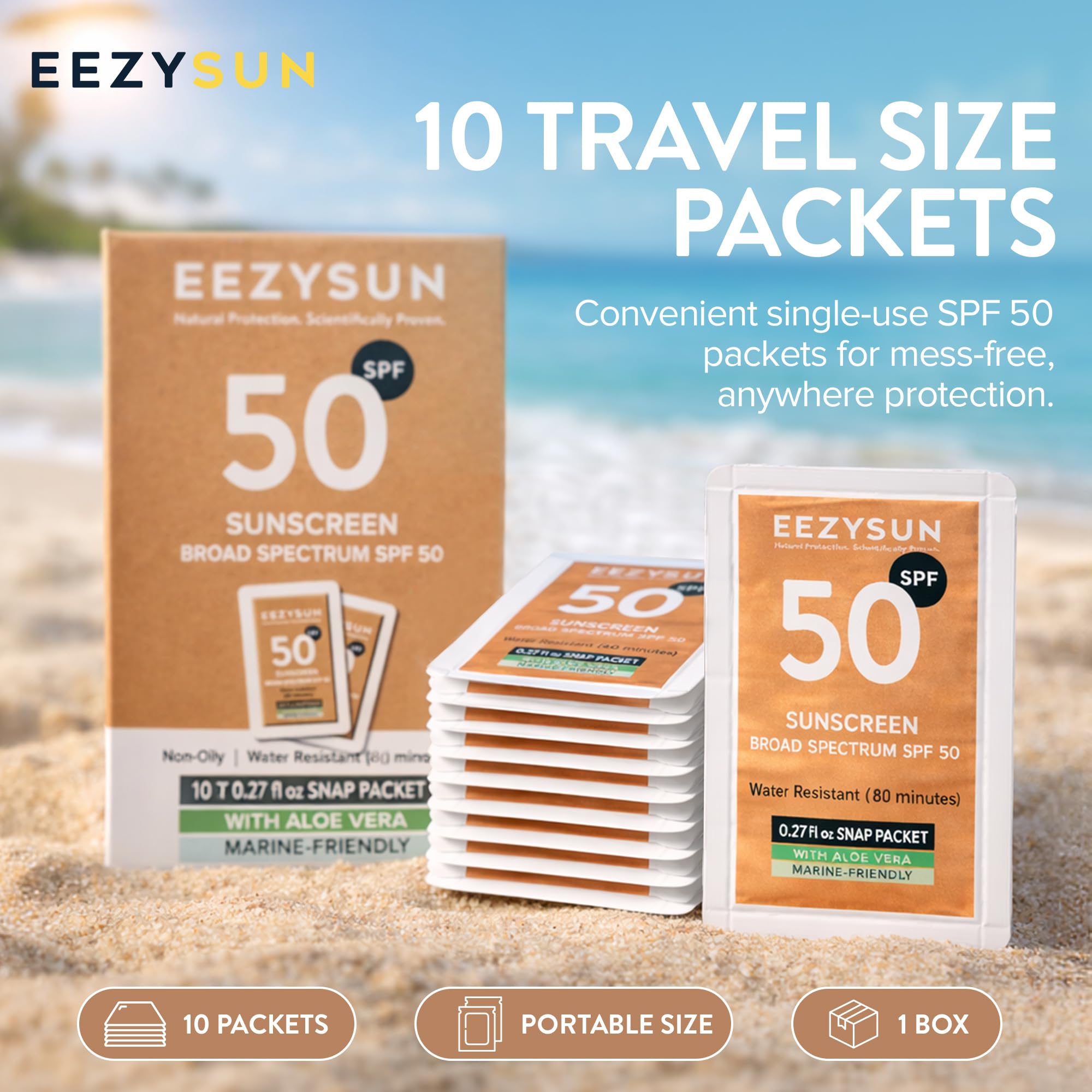 EEZYSUN sunscreen used at beach for outdoor SPF 50 defense