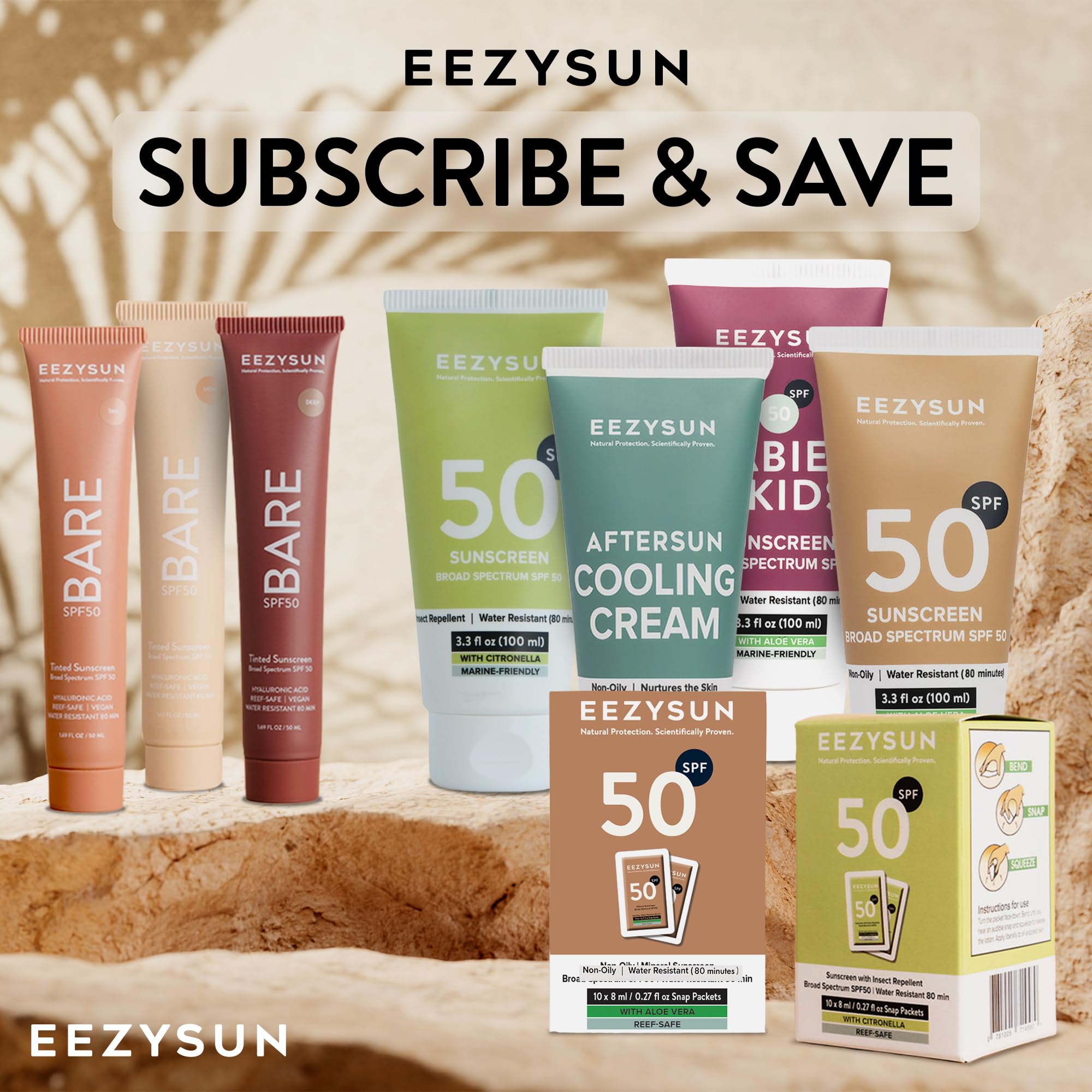 EEZYSUN packet being torn open showing mess-free, single-use convenience