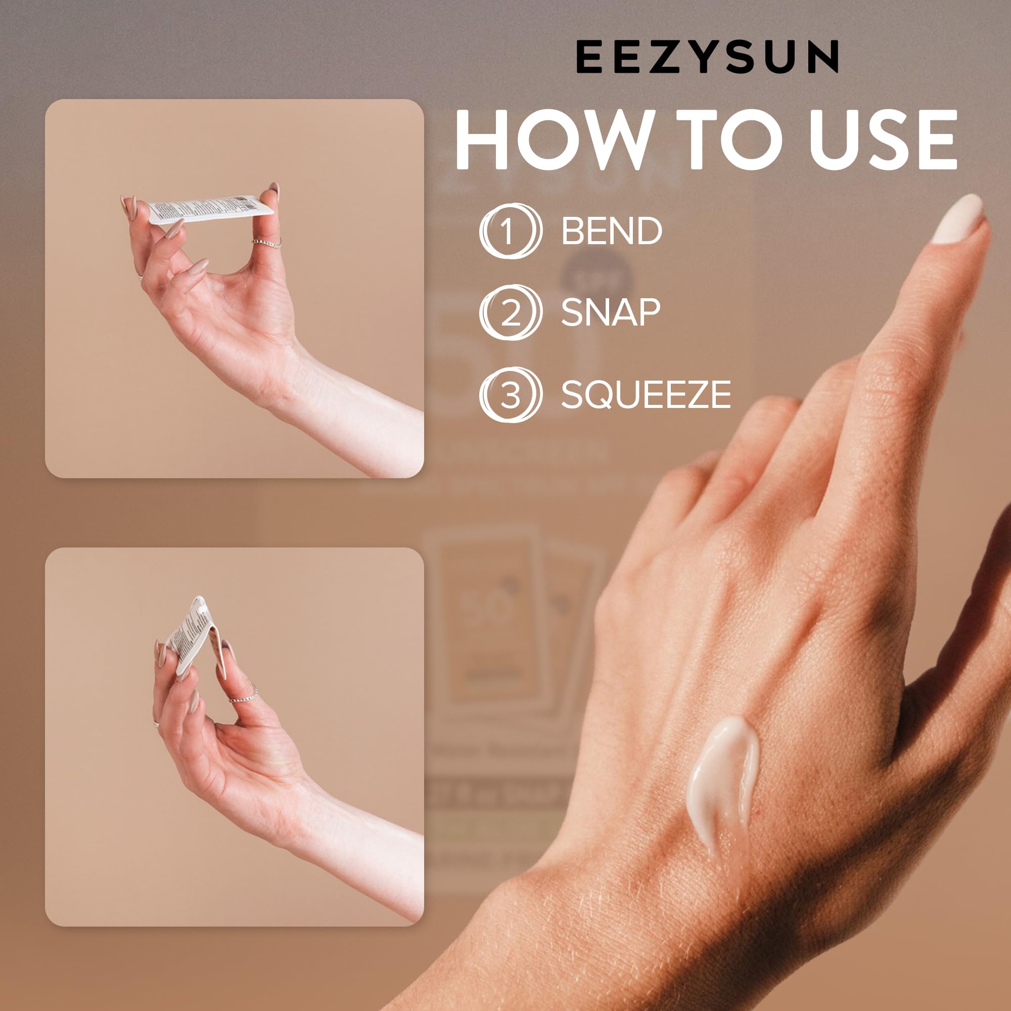 EEZYSUN packet next to credit card showing small portable size