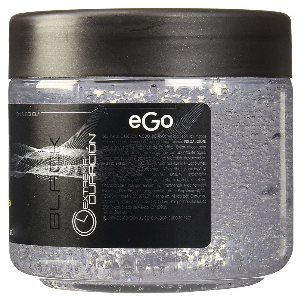 EGO eGo Black on model demonstrating styled hair with defined hold and all-day control