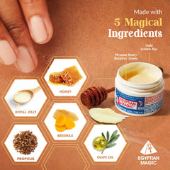 Egyptian Magic on fingertip ready for application to hydrate and protect skin
