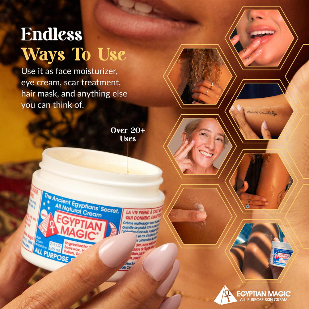 Using Egyptian Magic on elbow and heel to soften dry, rough skin areas