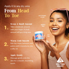 Applying Egyptian Magic to face as moisturizer for long‑lasting hydration