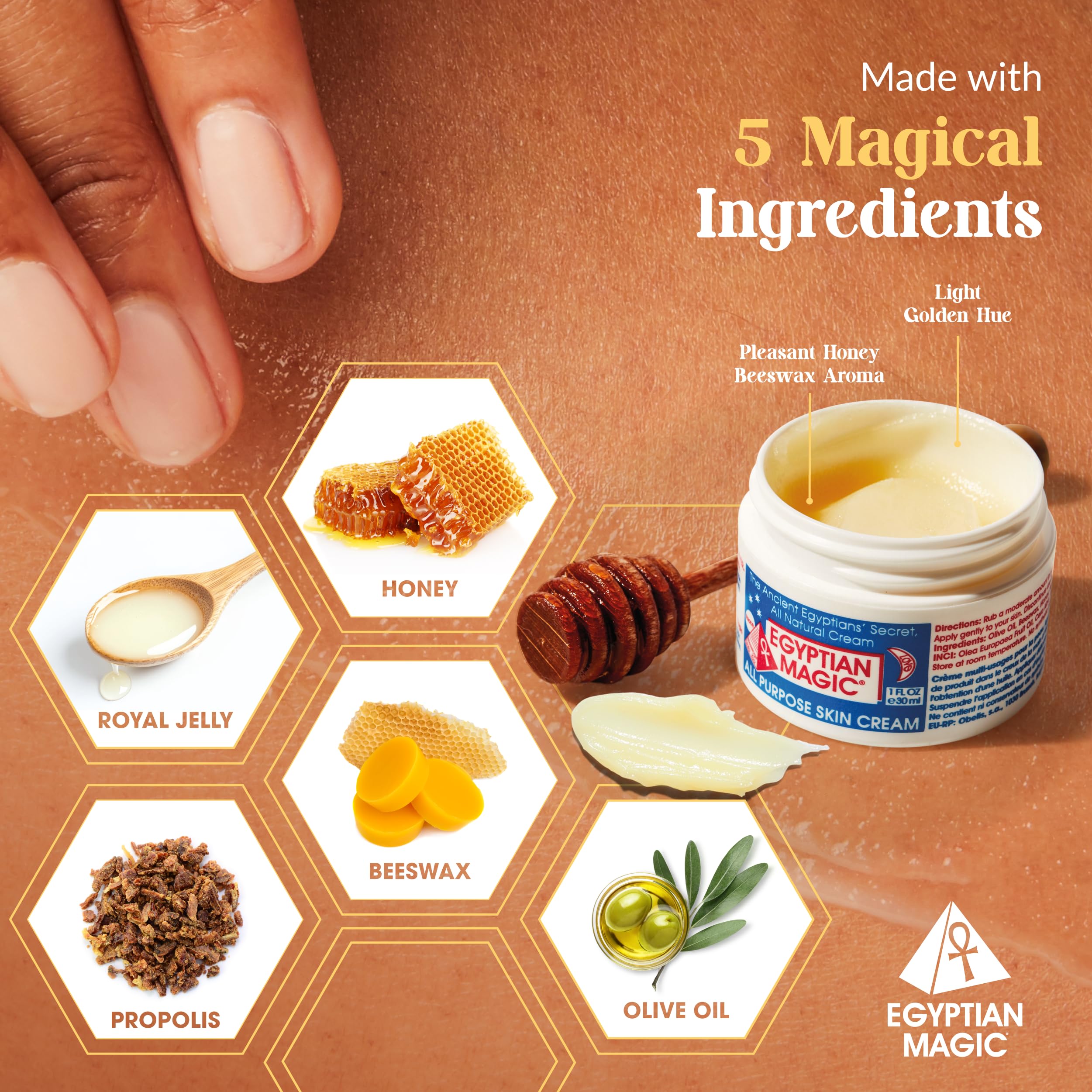 Egyptian Magic open lid revealing dense cream and easy scoop benefit