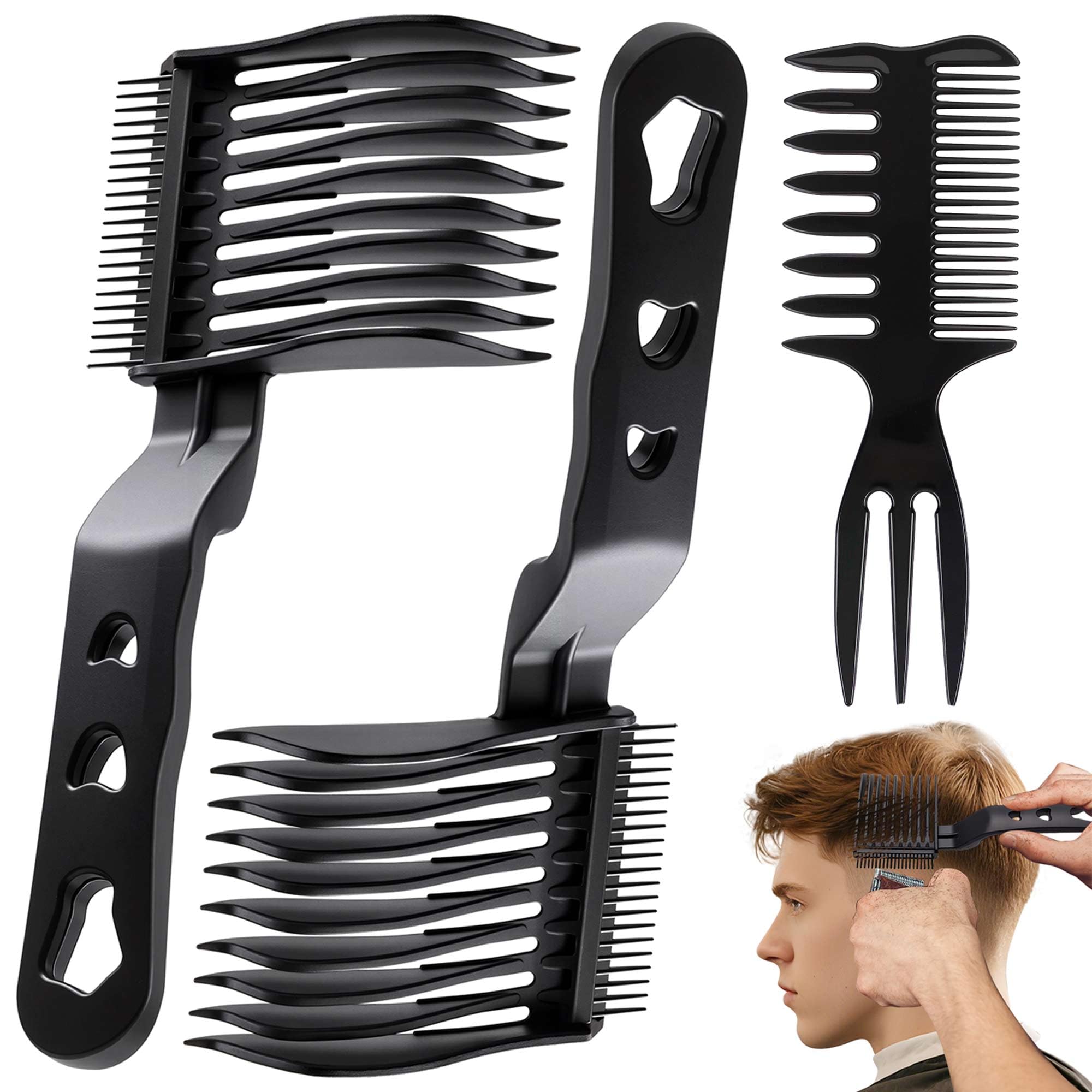 EHBELIF front view of three-piece comb set showing tools and brand, easy fade control