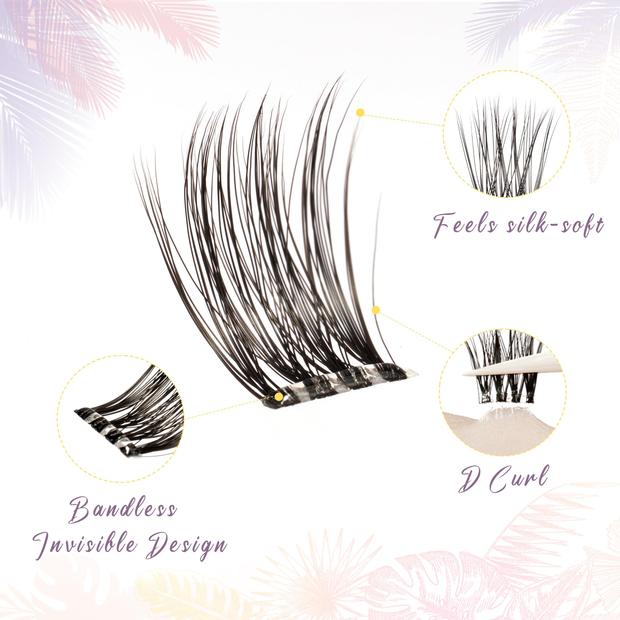 EHSZM BEAUTY lash cluster fibers detail, lightweight texture for comfort