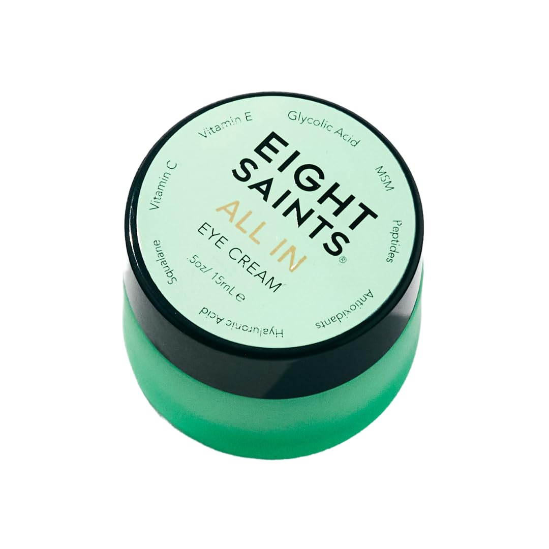 Eight Saints eye cream jar front showing clean packaging and key claims