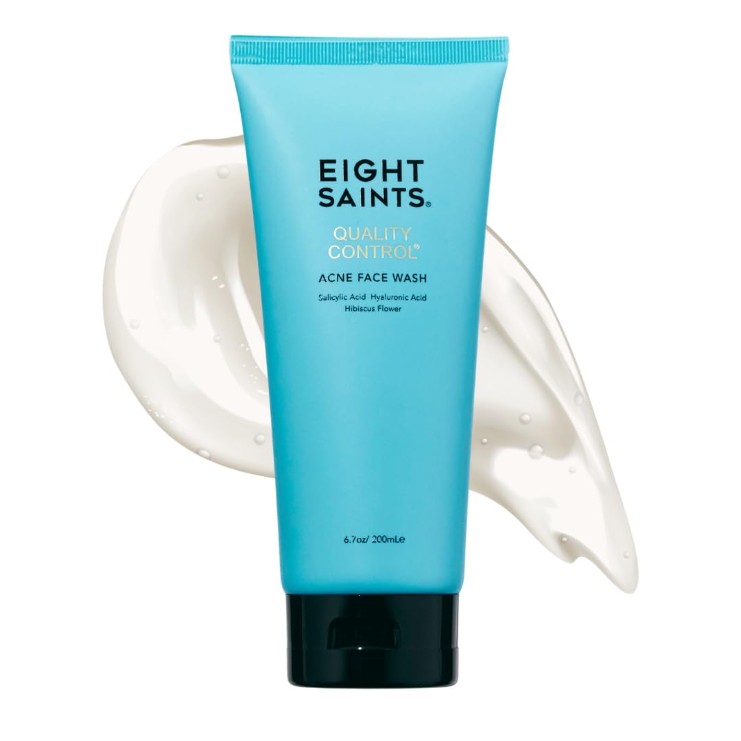 Eight Saints front packaging of acne face wash showing label and bottle benefits