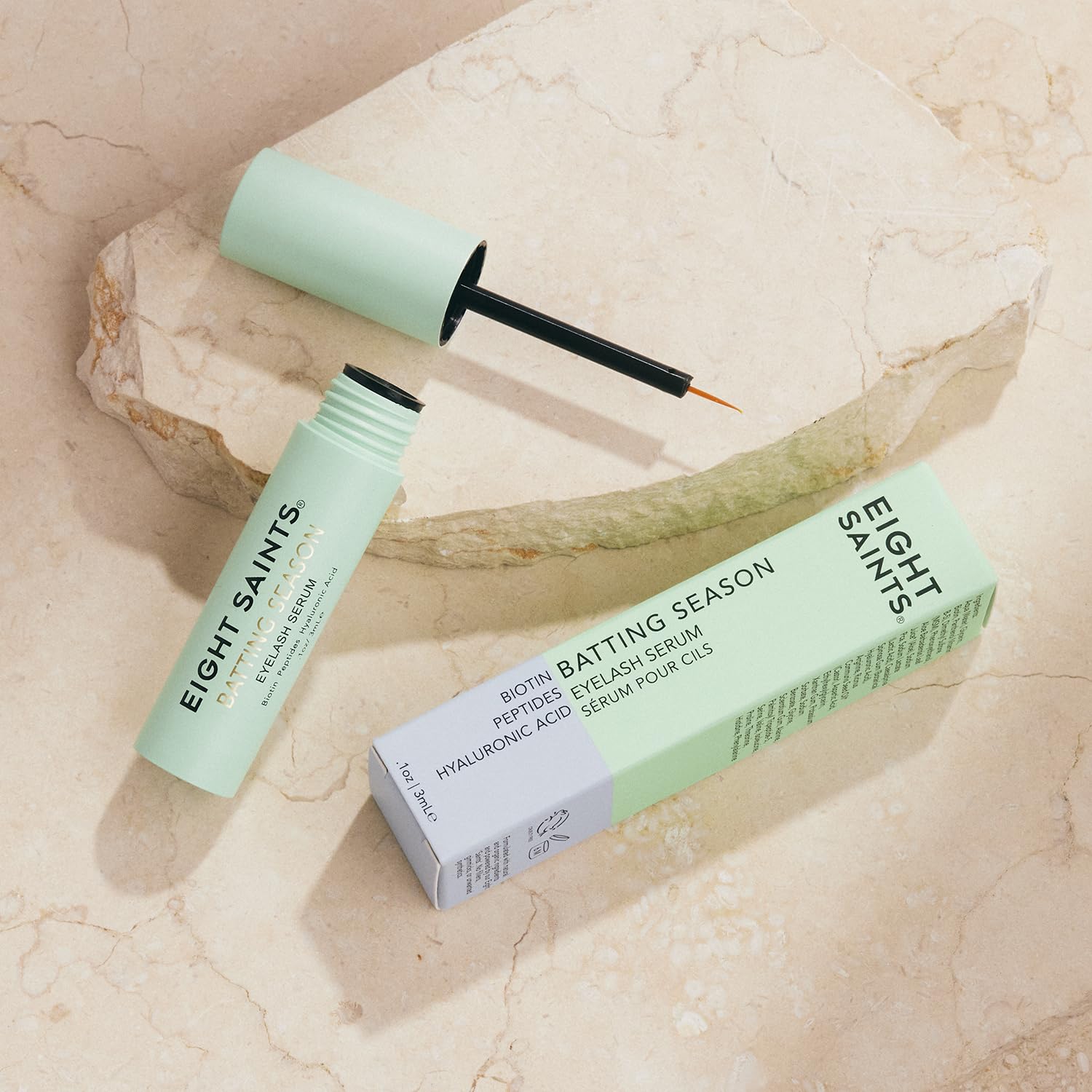 Eight Saints ingredients label highlighting biotin peptides hyaluronic acid