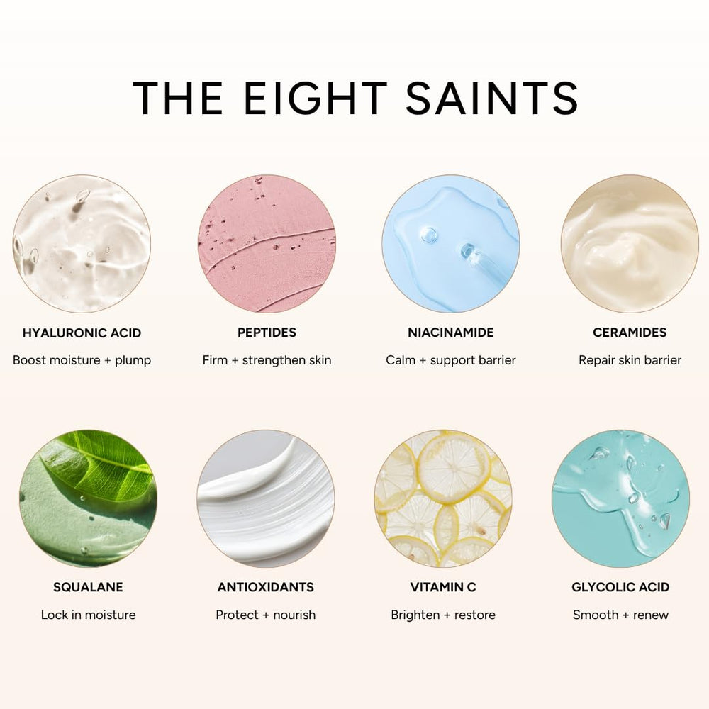 Close-up on Eight Saints label showing ingredients and clean formulation