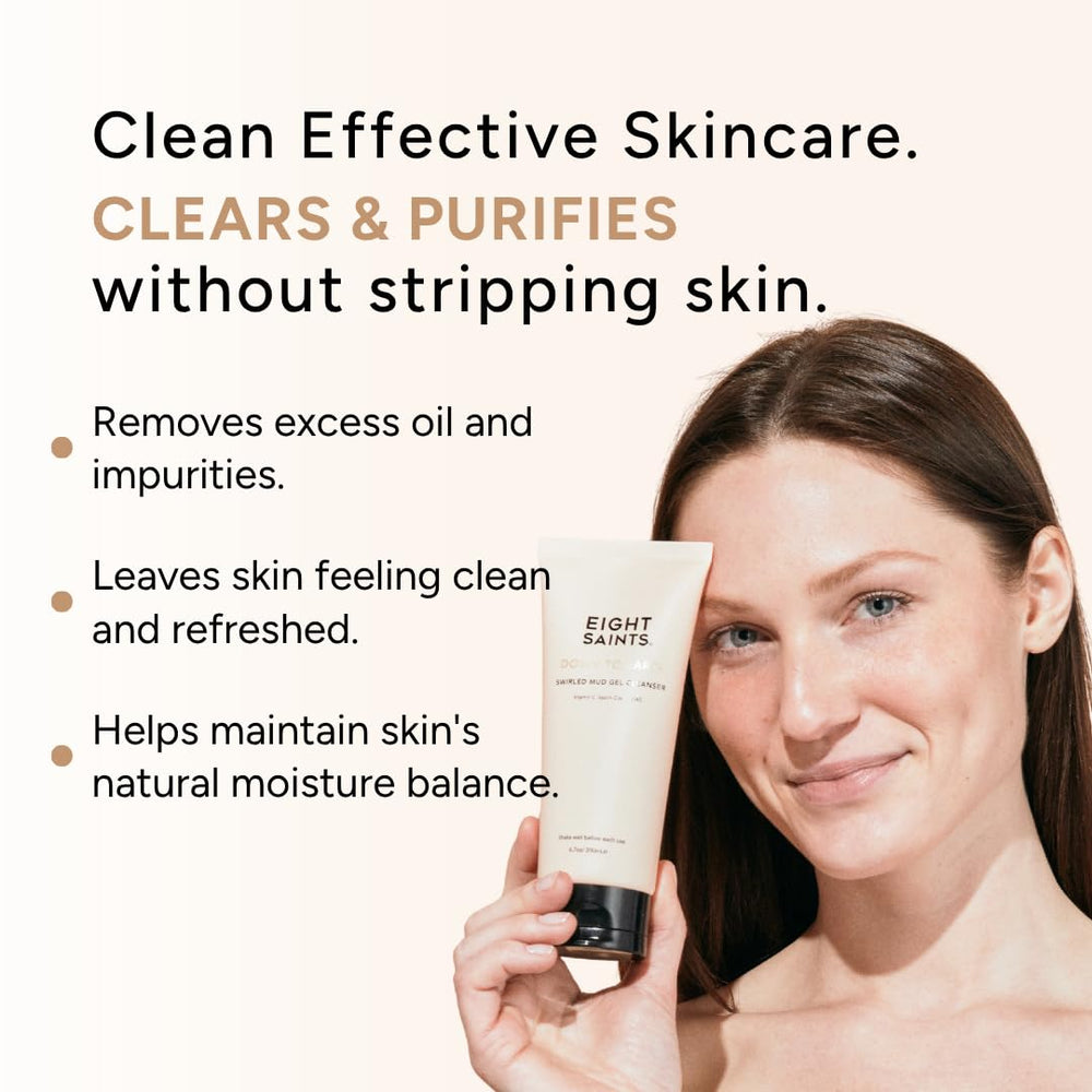 Woman using Eight Saints face wash demonstrating effective makeup removal