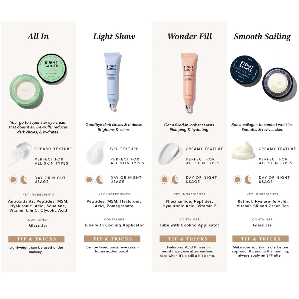 Eight Saints being applied under eye with applicator, benefit: instant plumping effect