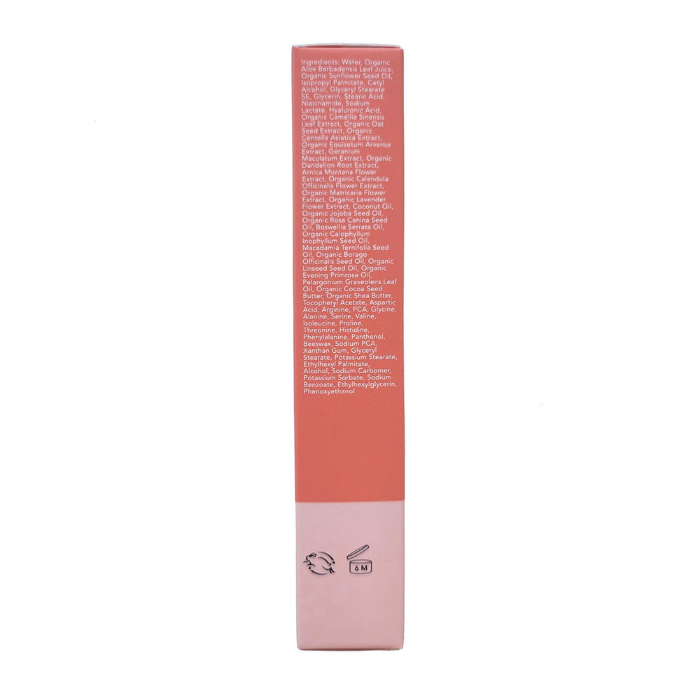 Eight Saints ingredient list card with hyaluronic acid, benefit: targeted hydration support