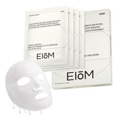 EIOM packaging front view showing four masks and clear product benefit
