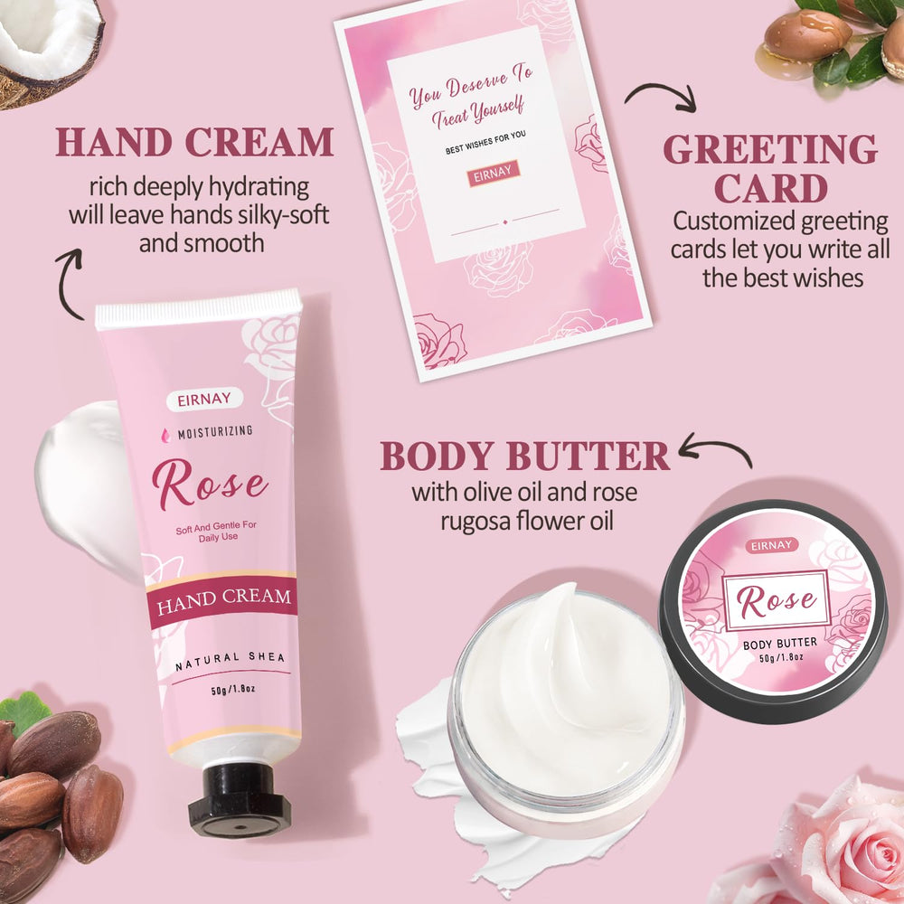 EIRNAY body butter and hand cream jars open to show rich moisturizing benefit