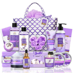 EIRNAY front view of complete lavender spa basket for gift-ready relaxation