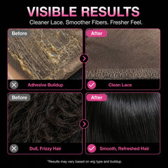 EJW before and after on human hair wig showing restored softness