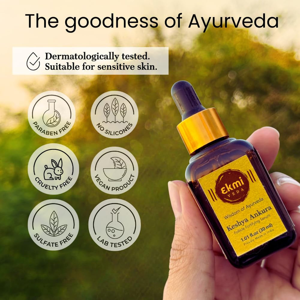Ekmiveda bottle in hand size comparison illustrating compact 1.01 fl oz portability