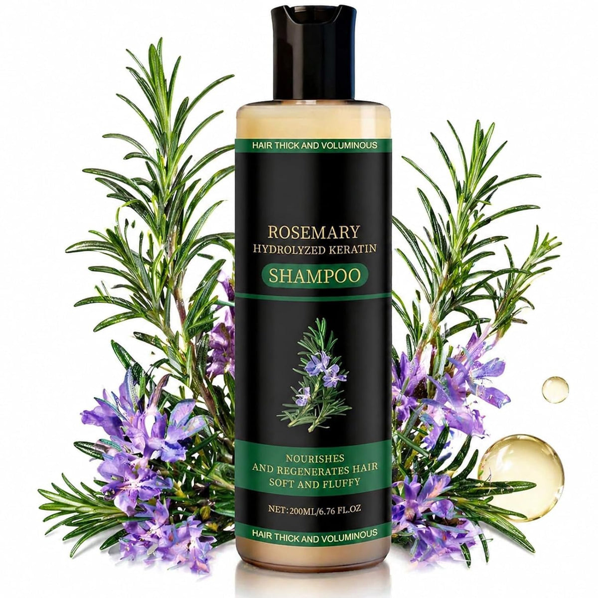 ekxzvg front packaging of rosemary shampoo showing label and bottle benefit