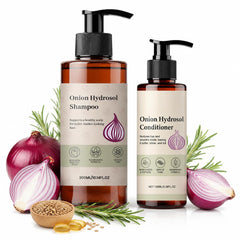 ekxzvg front packaging showing shampoo and conditioner bottles, clear product view and label benefits