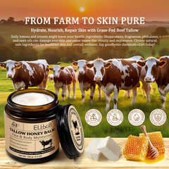 ELBBUB raw honey and beeswax ingredients display emphasizing natural nourishment