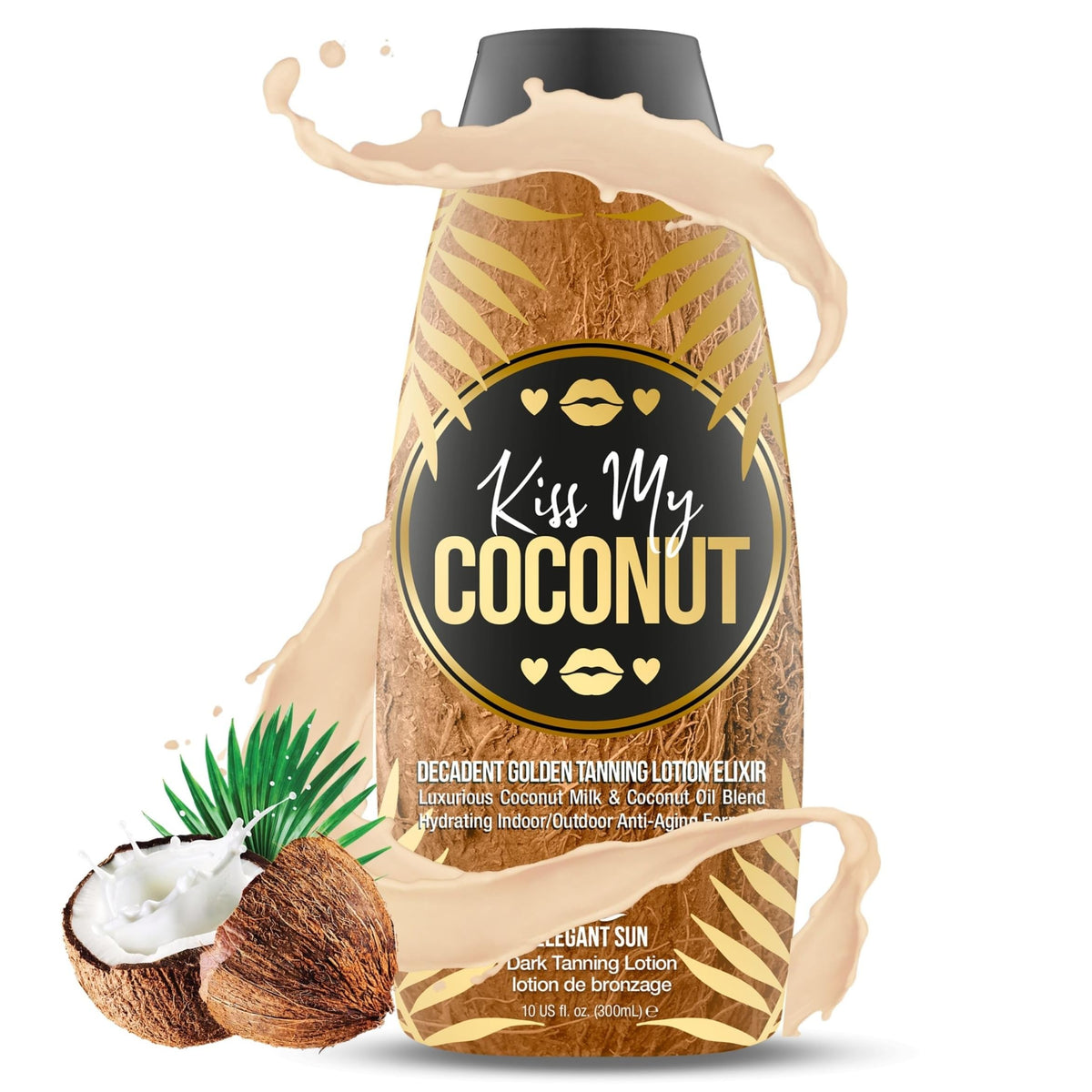 Elegant Sun front bottle showing product and coconut fragrance benefit
