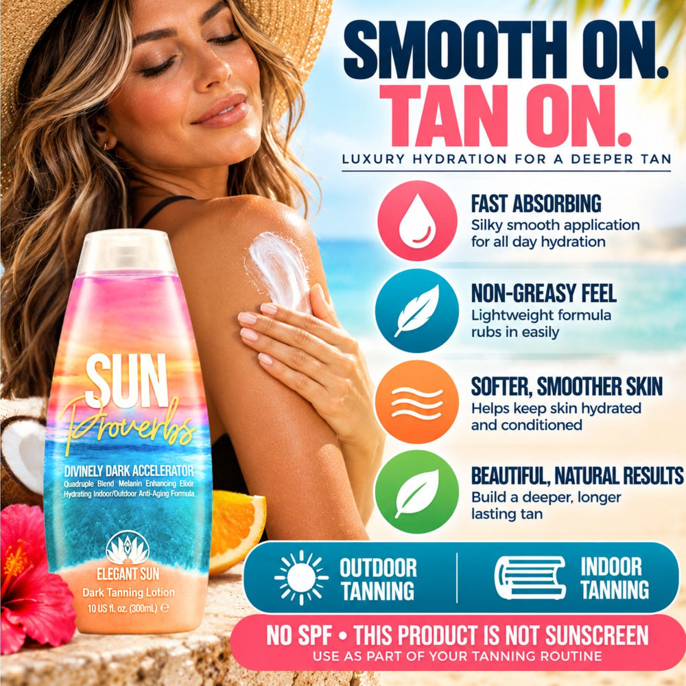 Elegant Sun before and after tan comparison showing natural bronzing