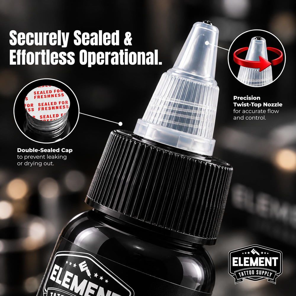 Element Tattoo Supply poured into ink cup ready for tattooing and convenience