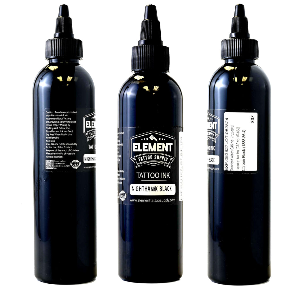 Element Tattoo Supply bottle side view highlighting label clarity and details