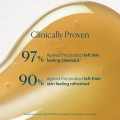 ELEMIS 200ml bottle next to a hand for accurate size perception
