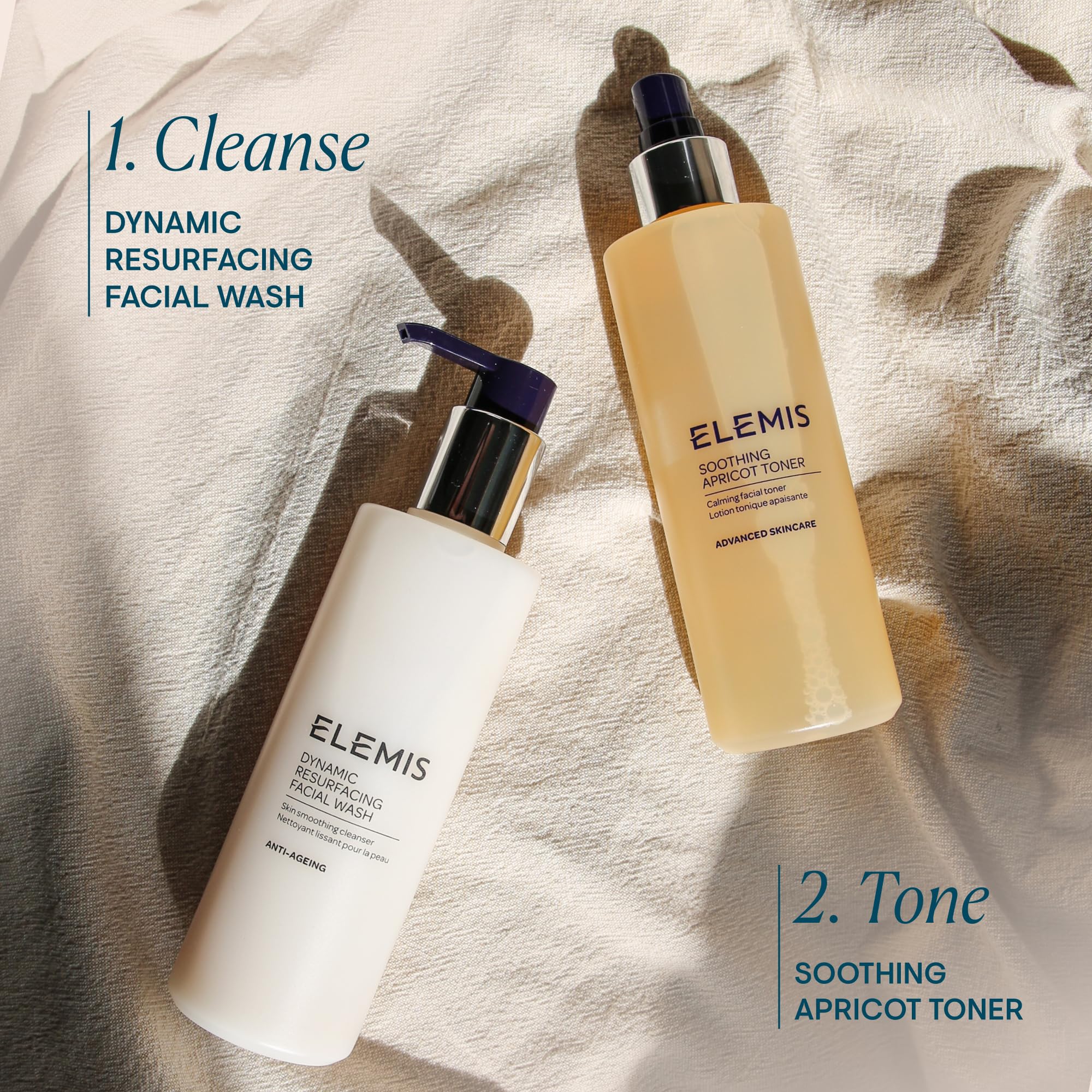 ELEMIS 200ml bottle beside hand for accurate size and travel convenience