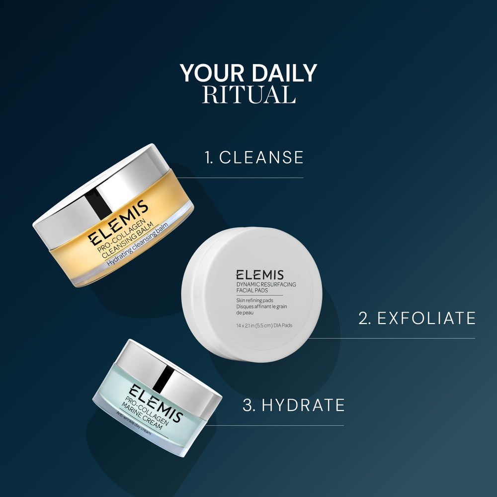 ELEMIS pads displayed on vanity conveying daily routine convenience and glow
