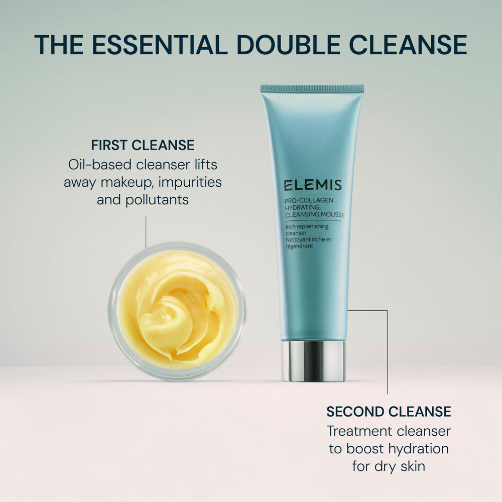 ELEMIS product label close-up showing ingredient callouts and brand trust