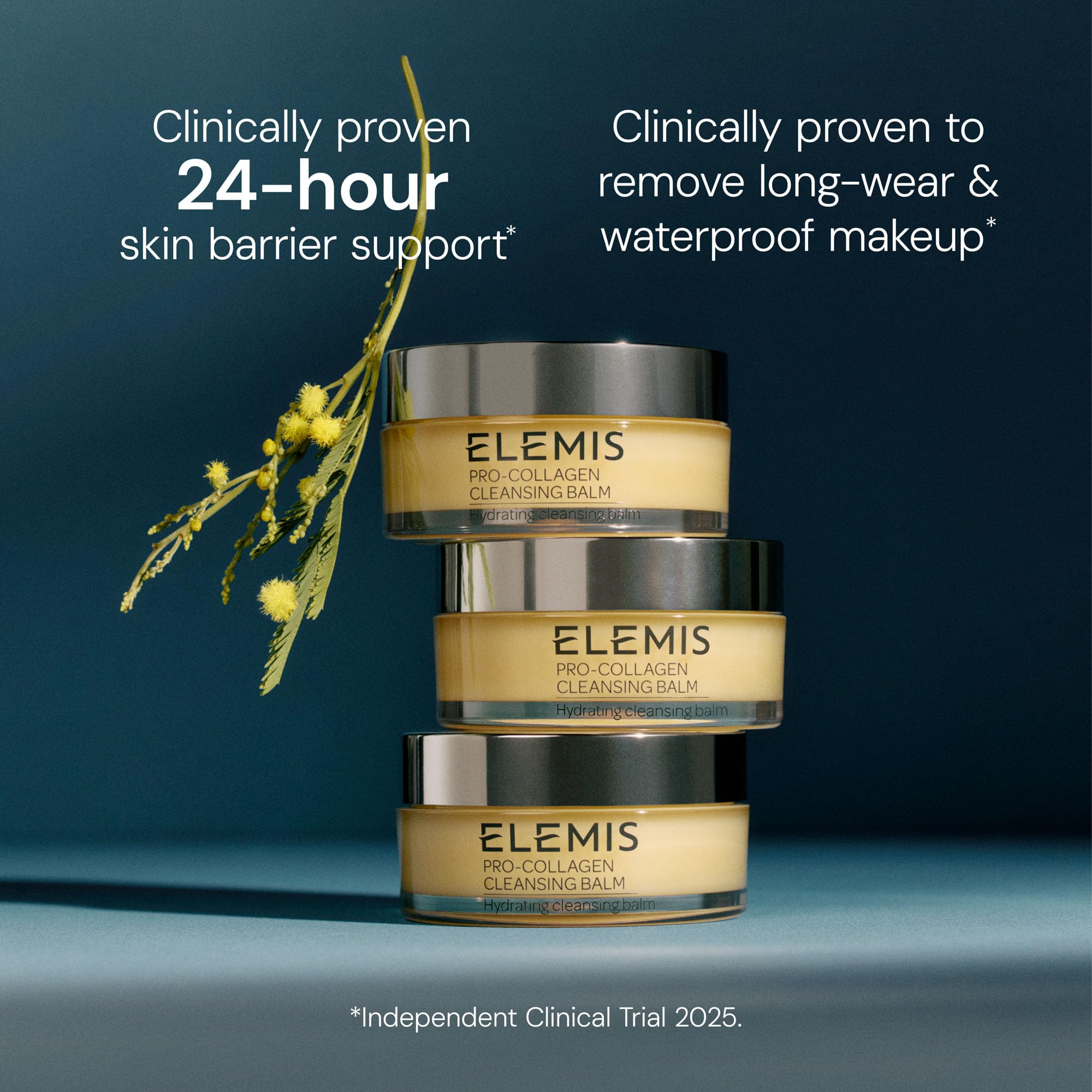 ELEMIS lid close-up label showing product name and premium presentation benefit