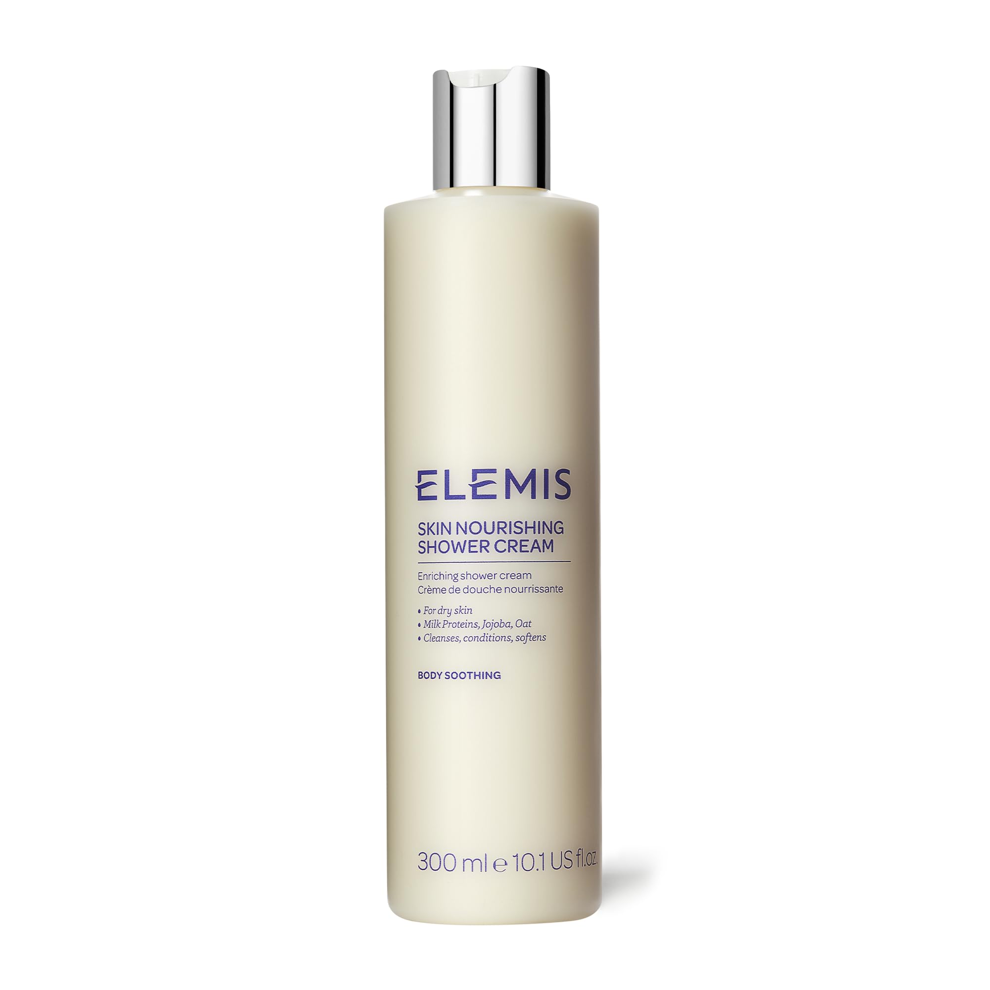 ELEMIS front bottle shot showing 300ml nourishing shower cream and hydration benefit