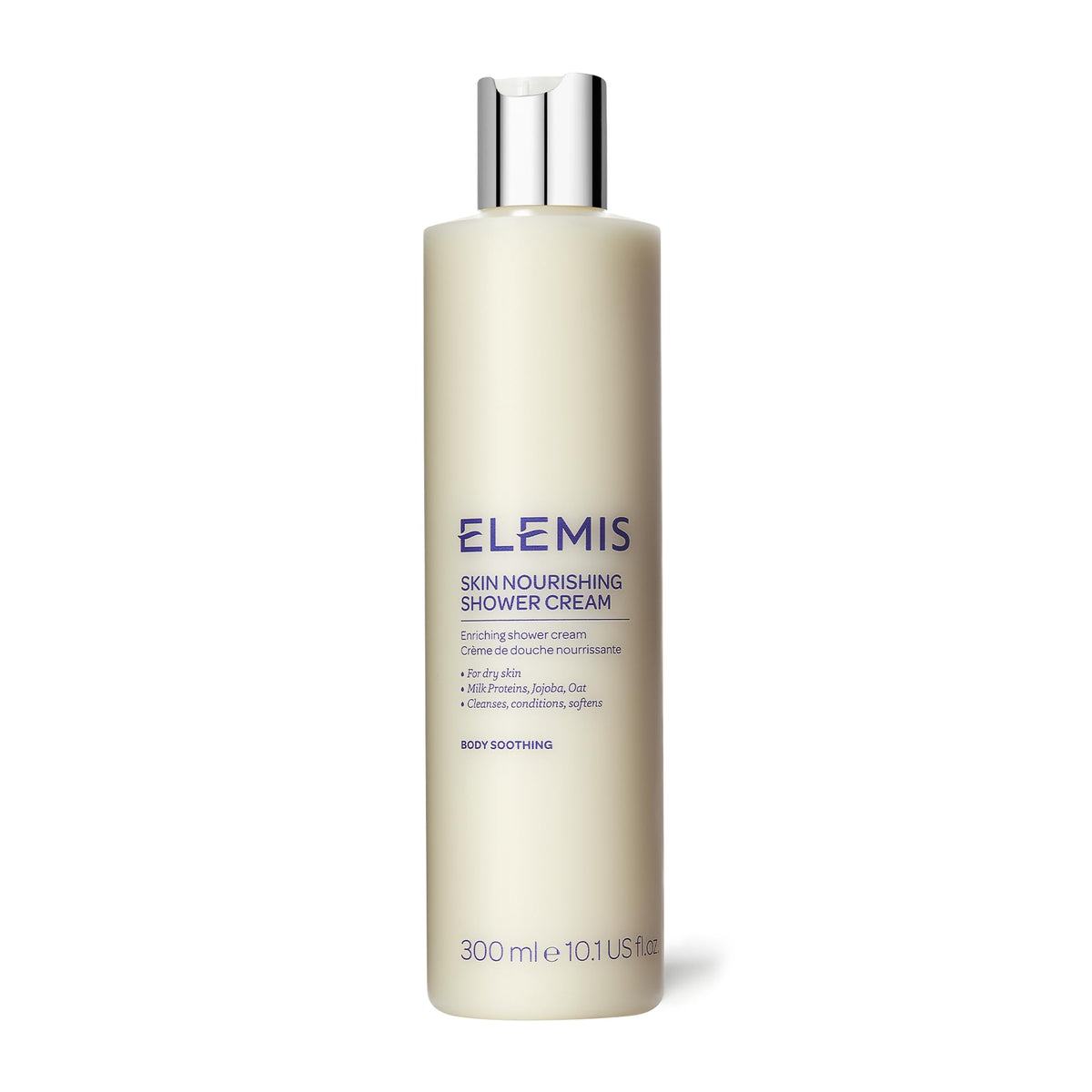 ELEMIS front bottle shot showing 300ml nourishing shower cream and hydration benefit