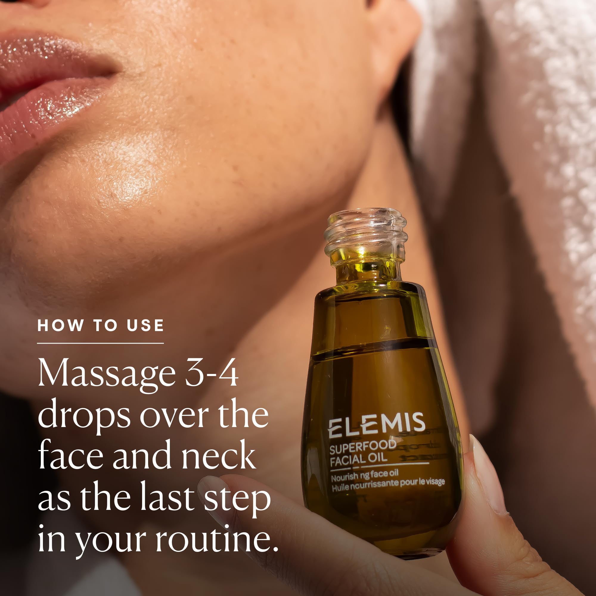 ELEMIS label close-up revealing ingredient names and plant-based benefits