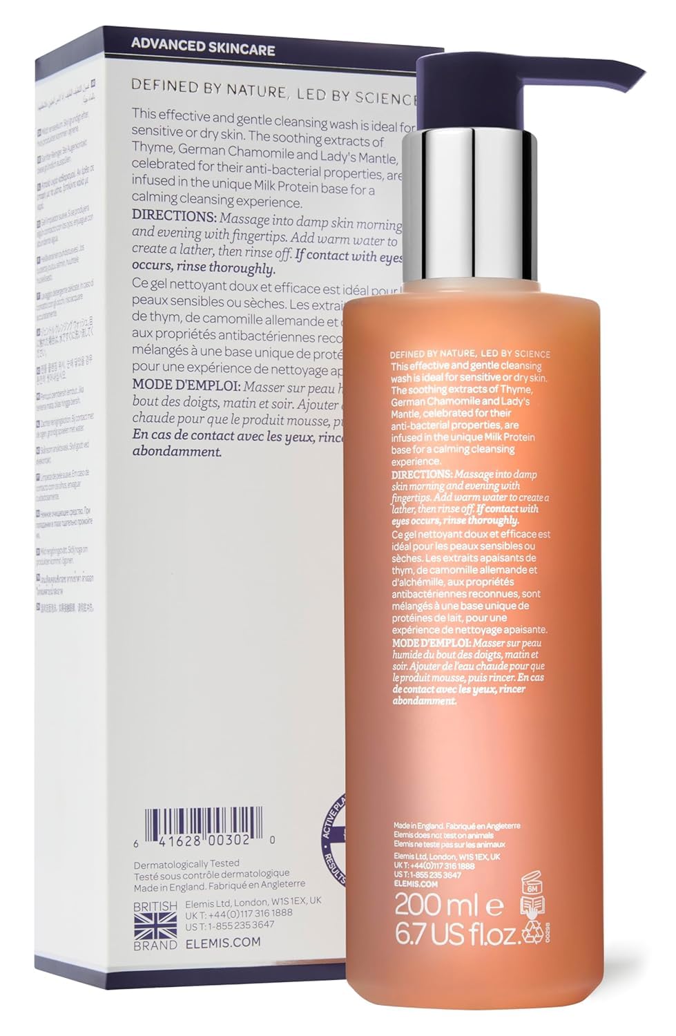 ELEMIS pump and label detail highlighting clear ingredient information
