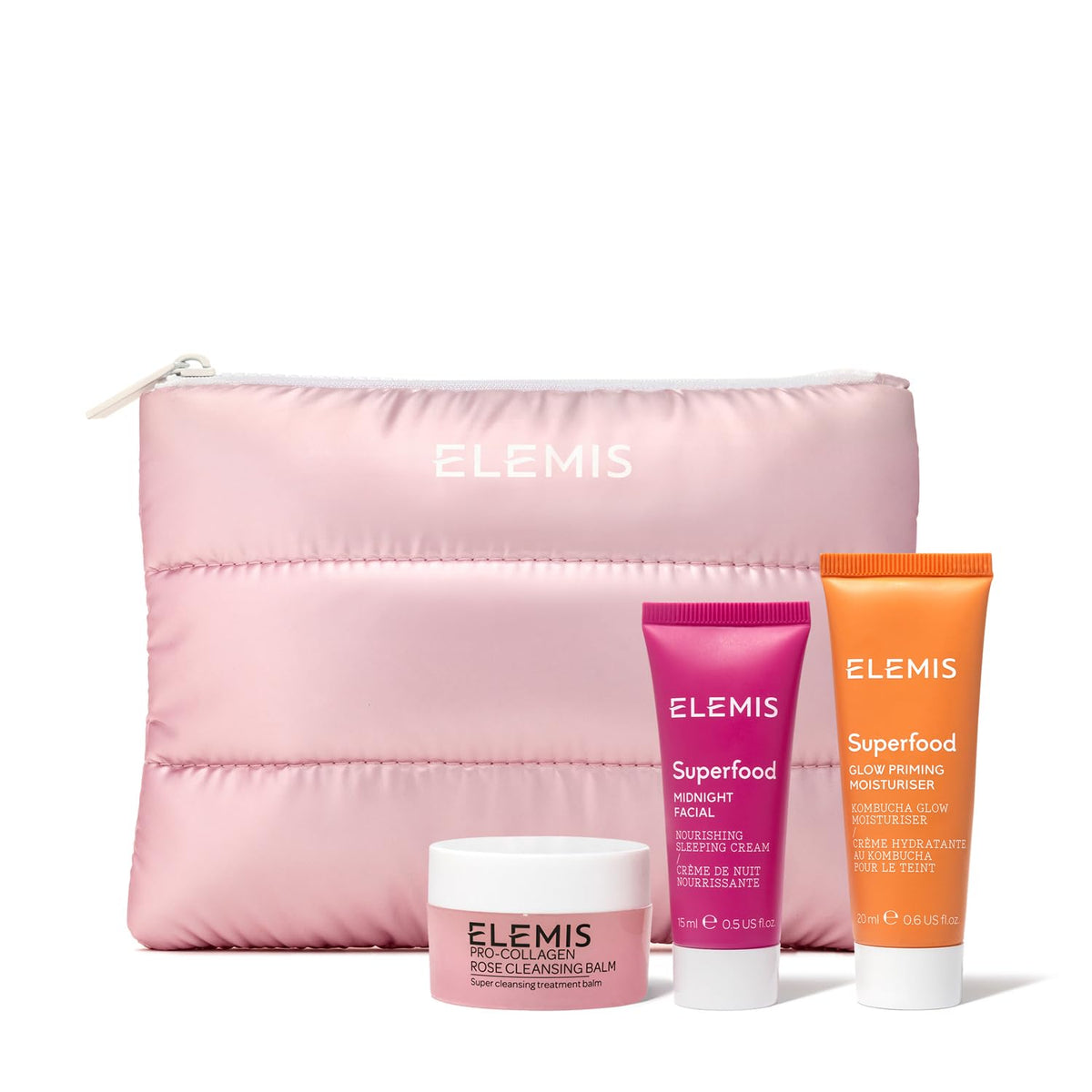 ELEMIS Way to Glow kit front packaging showing travel set benefits