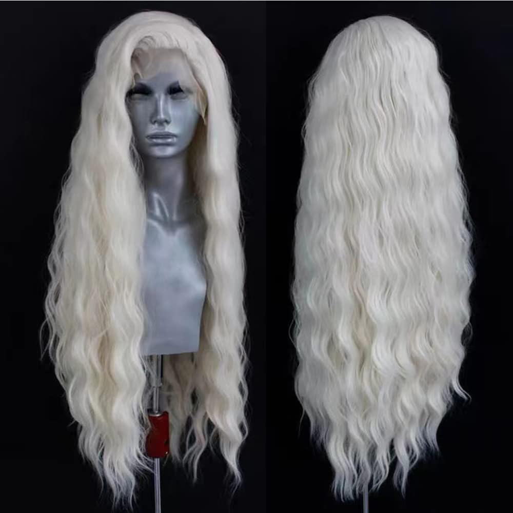 ELESTY front view white blonde wig showing natural hairline and full waves benefit realism