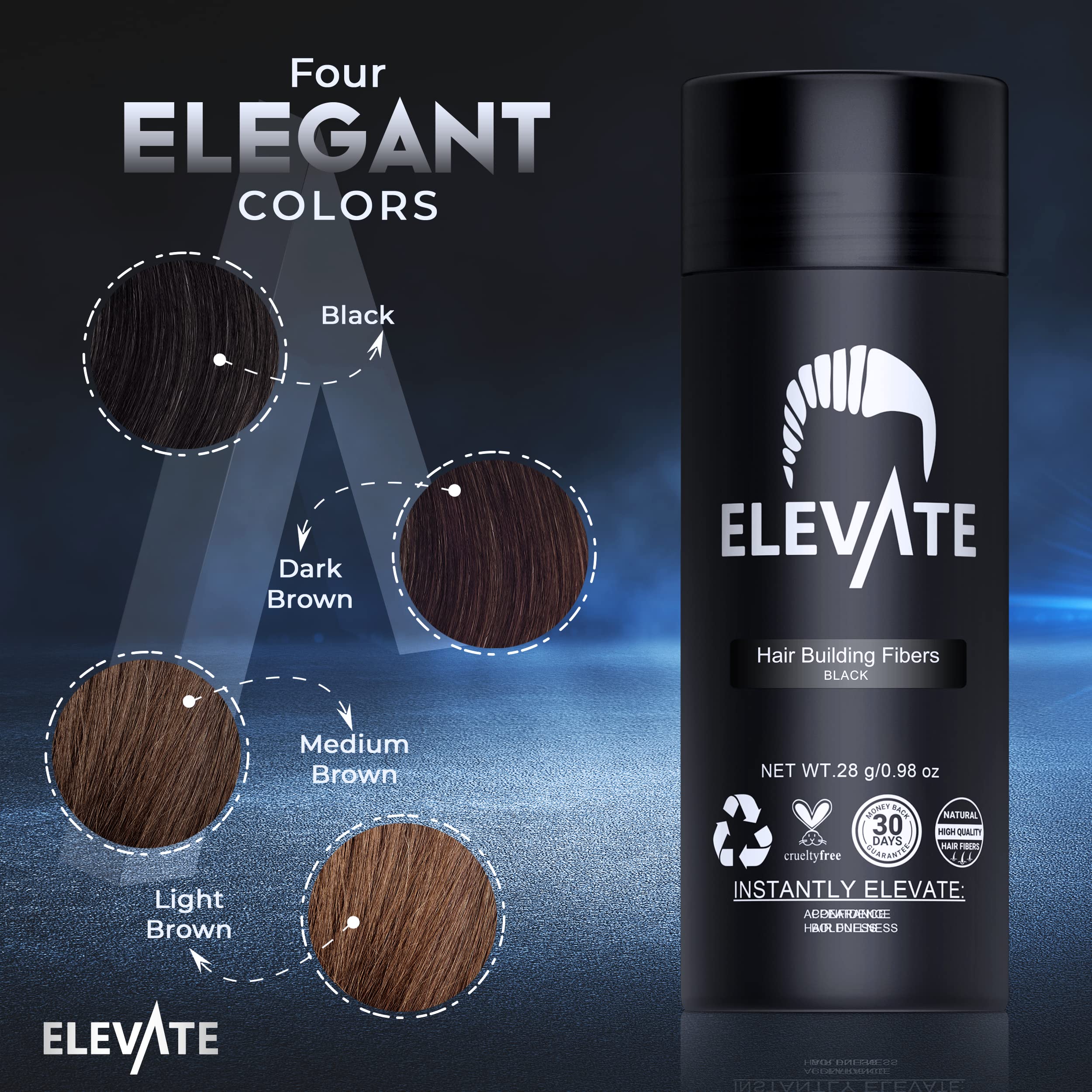 Elevate fibers being applied from hand to hairline demonstrating quick coverage benefit