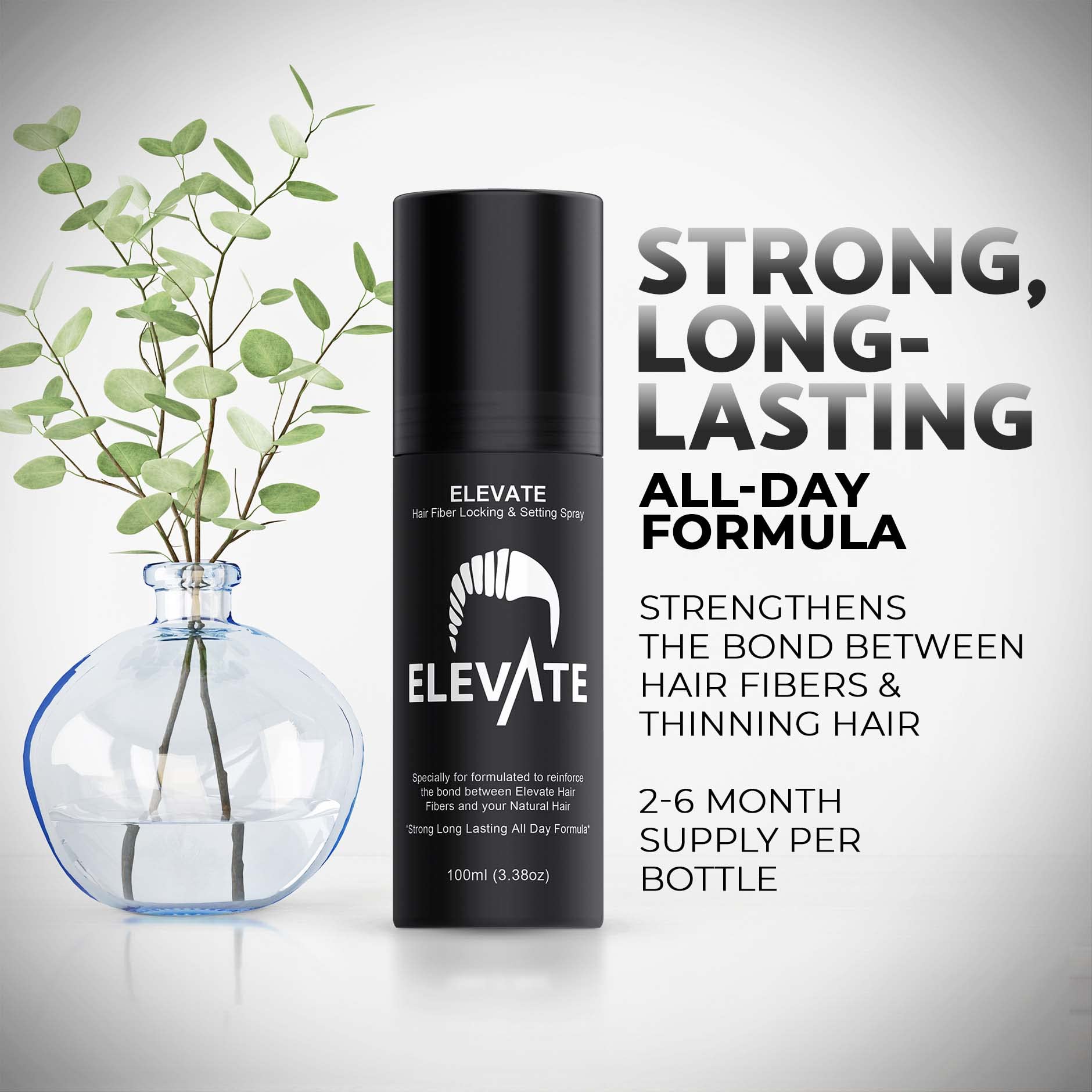 Person using Elevate hand spraying over hair providing quick locking action