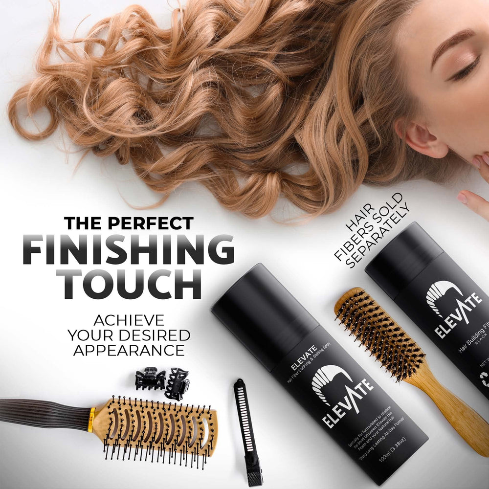Fine mist landing on hair texture with Elevate for non-stiff natural movement