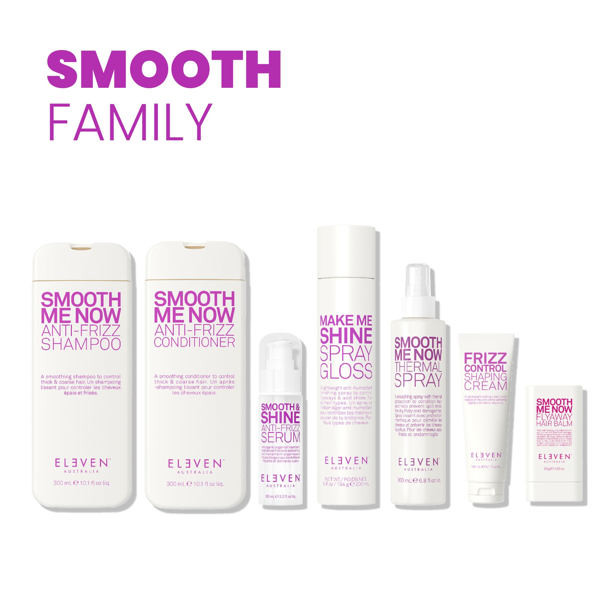 ELEVEN AUSTRALIA styled shiny hair after use illustrating frizz control and smoothness