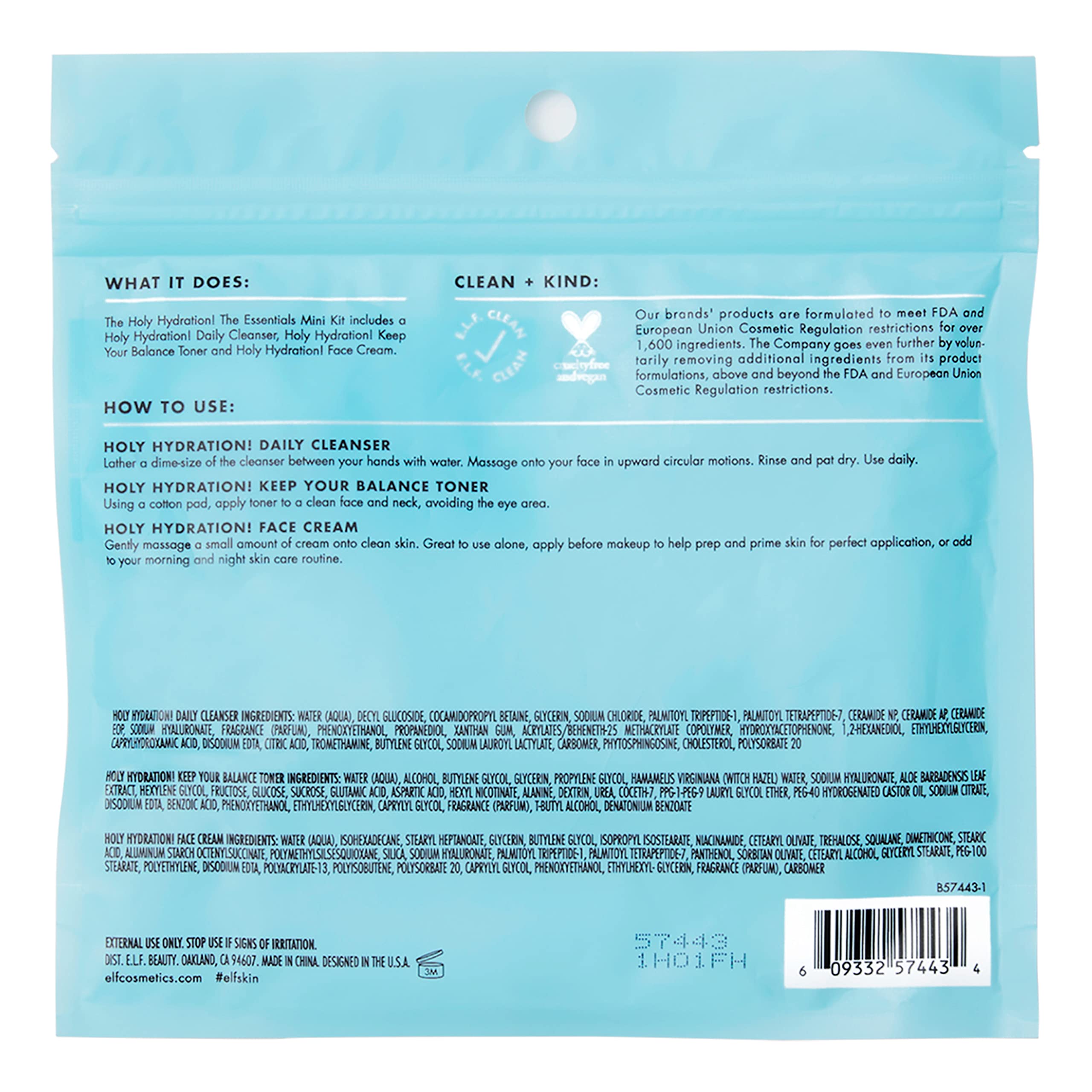 e.l.f. trio inside a travel pouch illustrating easy packing and on-the-go hydration