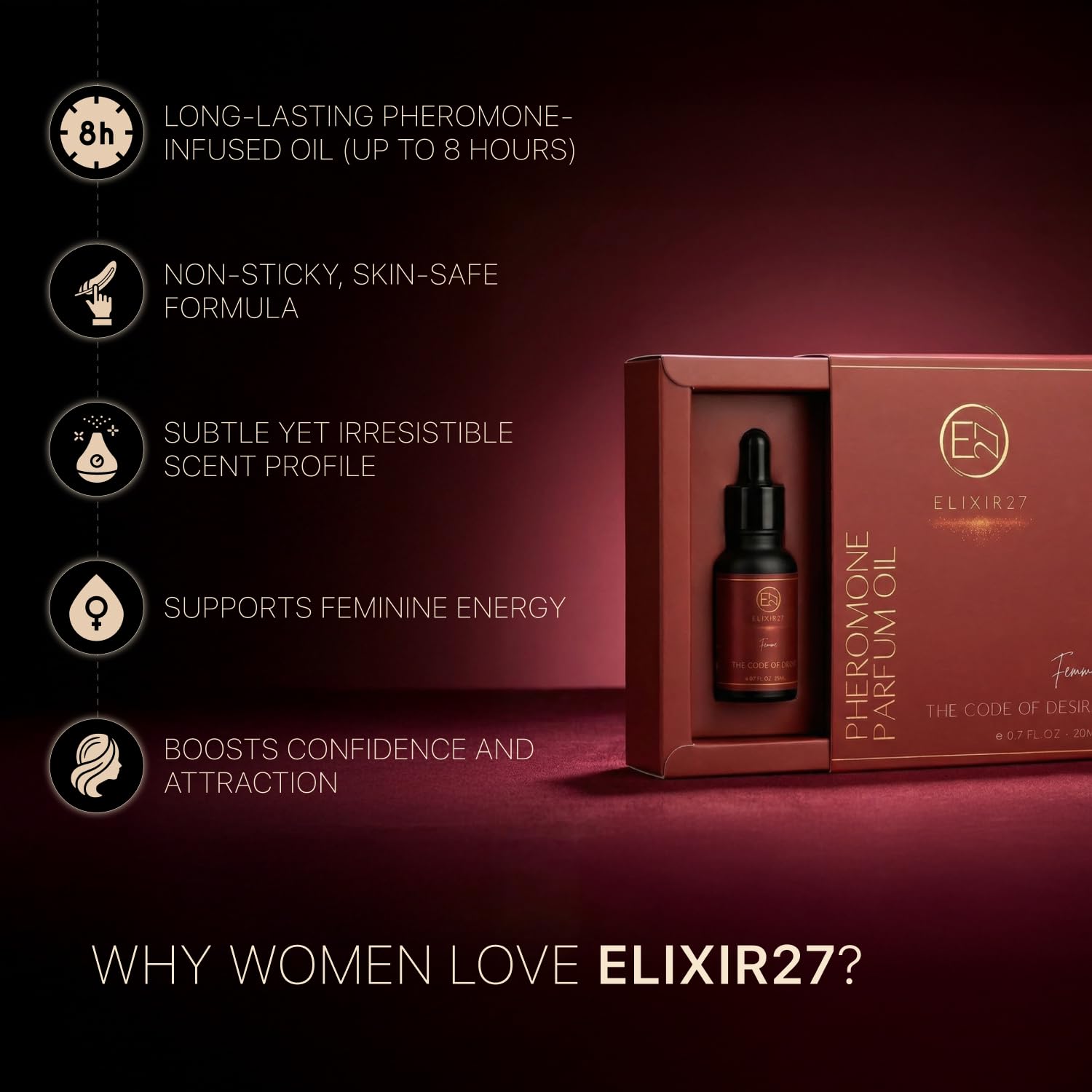ELIXIR27 rolled on wrist at pulse point demonstrating long-lasting wear benefit