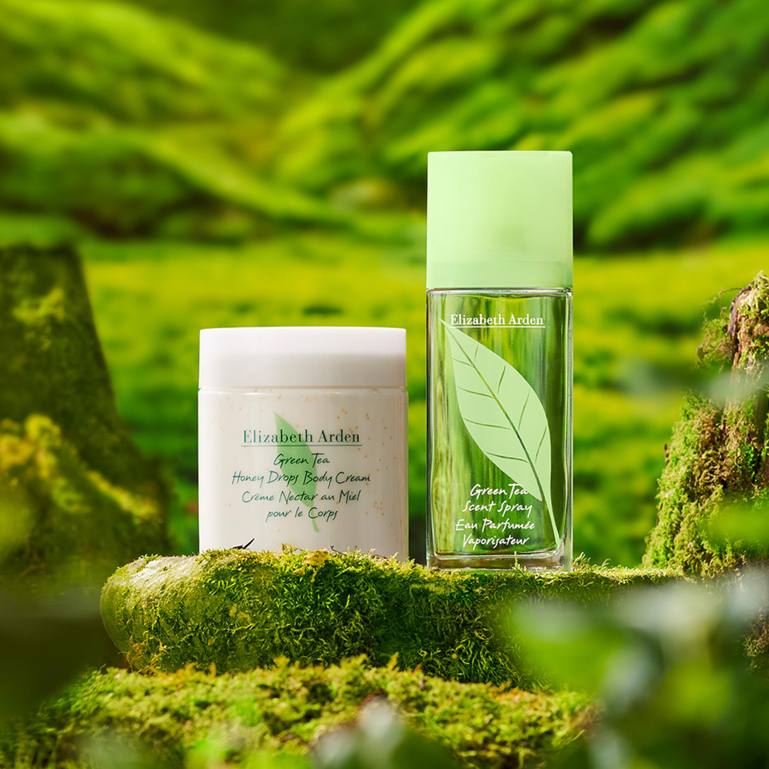 Elizabeth Arden honey and green tea ingredients visual showing natural-scented benefit
