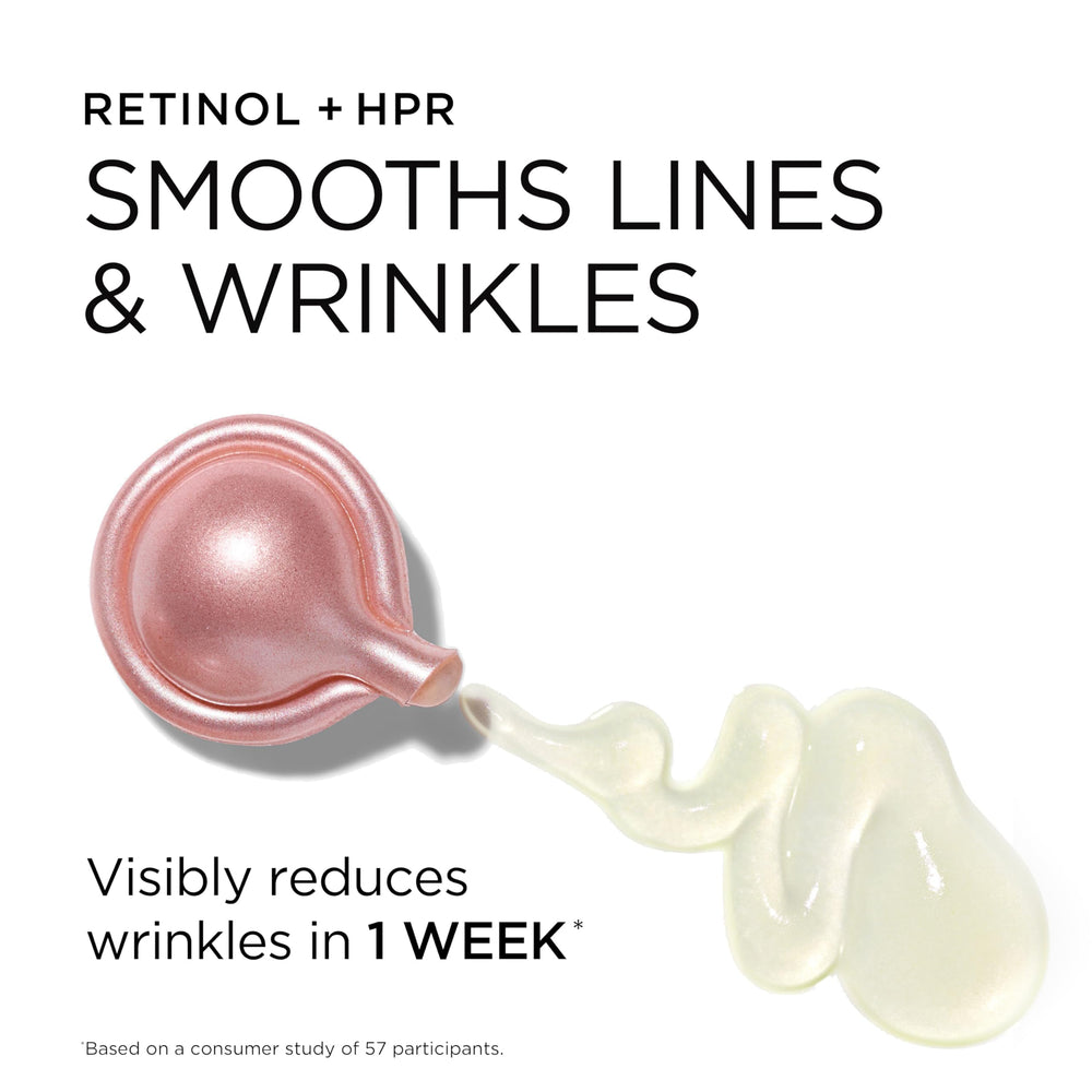Elizabeth Arden retinol HPR capsule contents on fingertip for renewal benefit