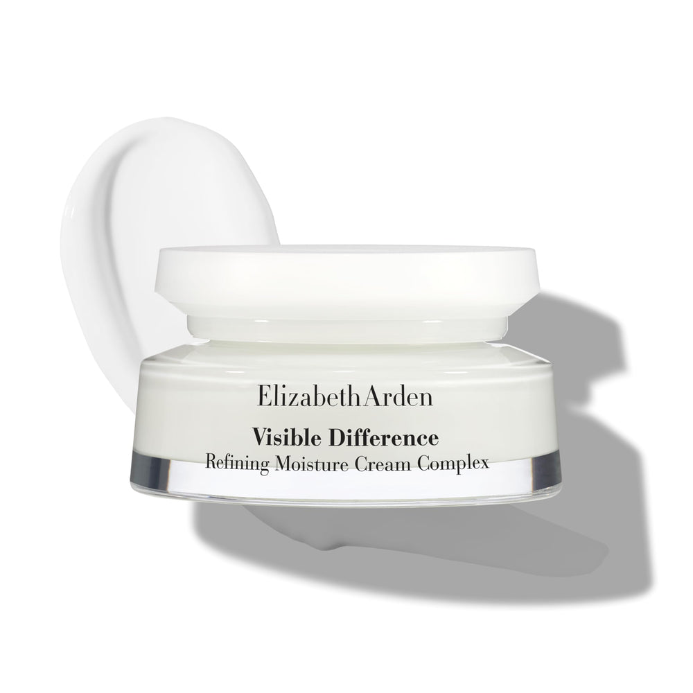 Open jar close-up of Elizabeth Arden cream texture highlighting rich, cushiony moisture